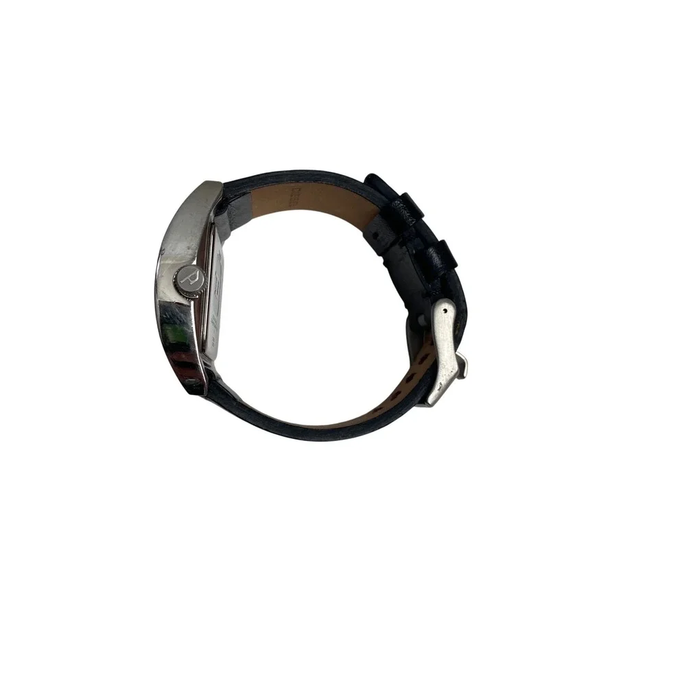 VTG Y2K DIESEL‎ DZ-2062 Analog Watch Black Leather Silver Large Rectangular Face